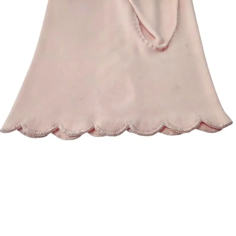 CRESCENDOE 1960s Vintage Gloves Peach Pink Embroidered Scalloped Edges 50s Retro